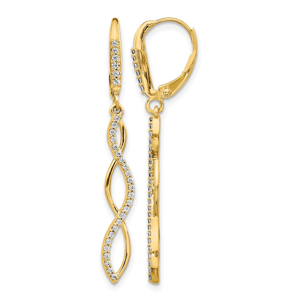 14k 1/3 carat Diamond Twisted Dangle Leverback Earrings, 0.308 ct, 42 x 4 mm