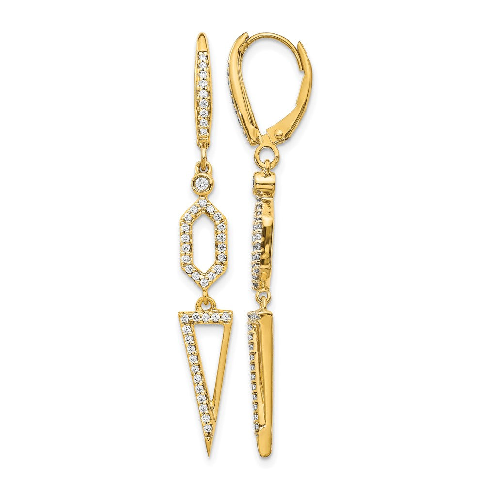 14k 1/2 carat Diamond Triangle Dangle Leverback Earrings, 0.444 ct