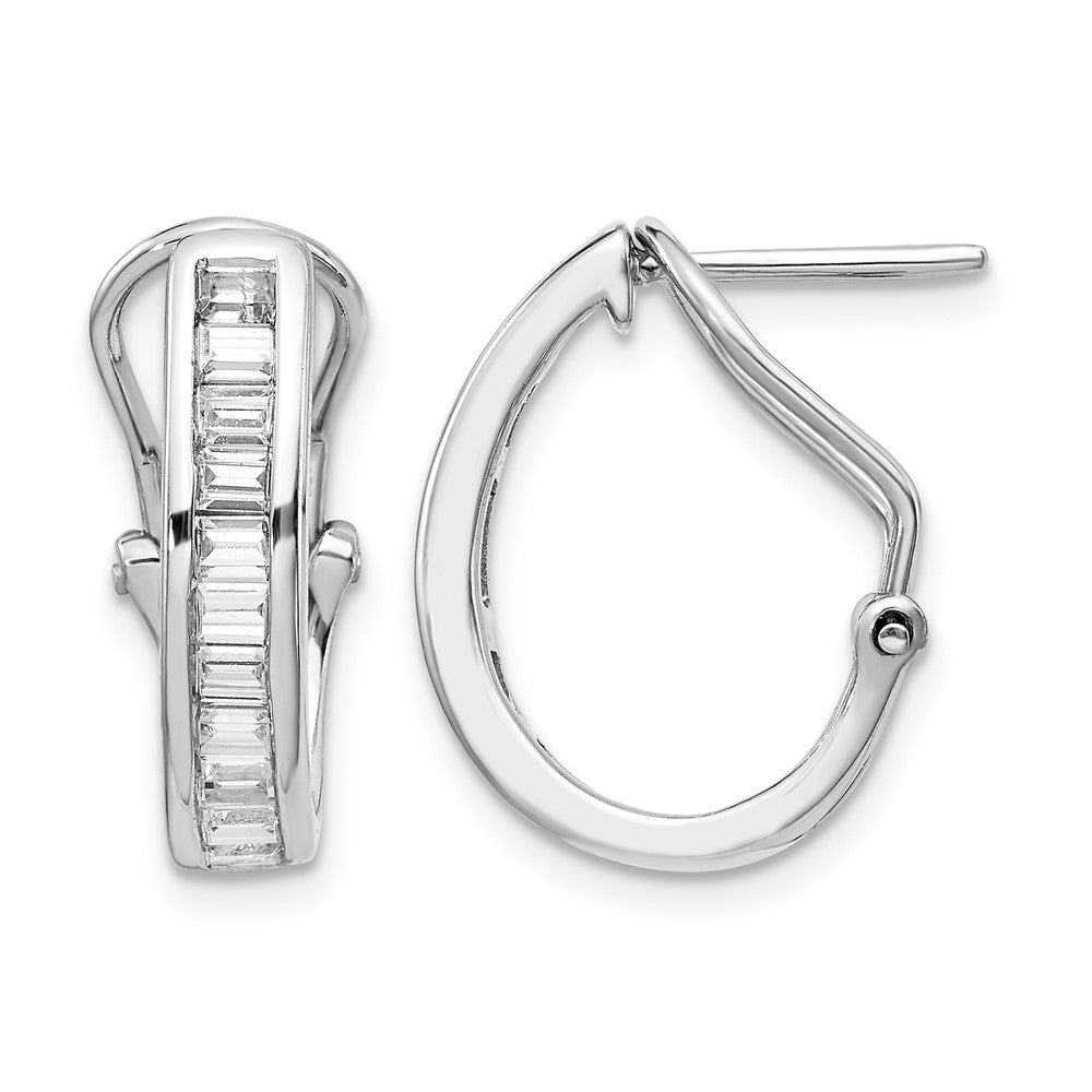 14k White Gold 1/2 carat Baguette Diamond Channel-set Omega Back Hoop Earrings, 0.495 ct, 18 x 15 mm