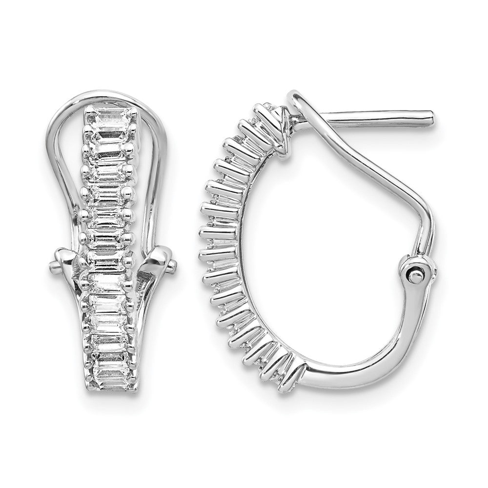 14k White Gold 1/2 carat Baguette Diamond Omega Back Hoop Earrings, 0.495 ct, 17 x 14 mm