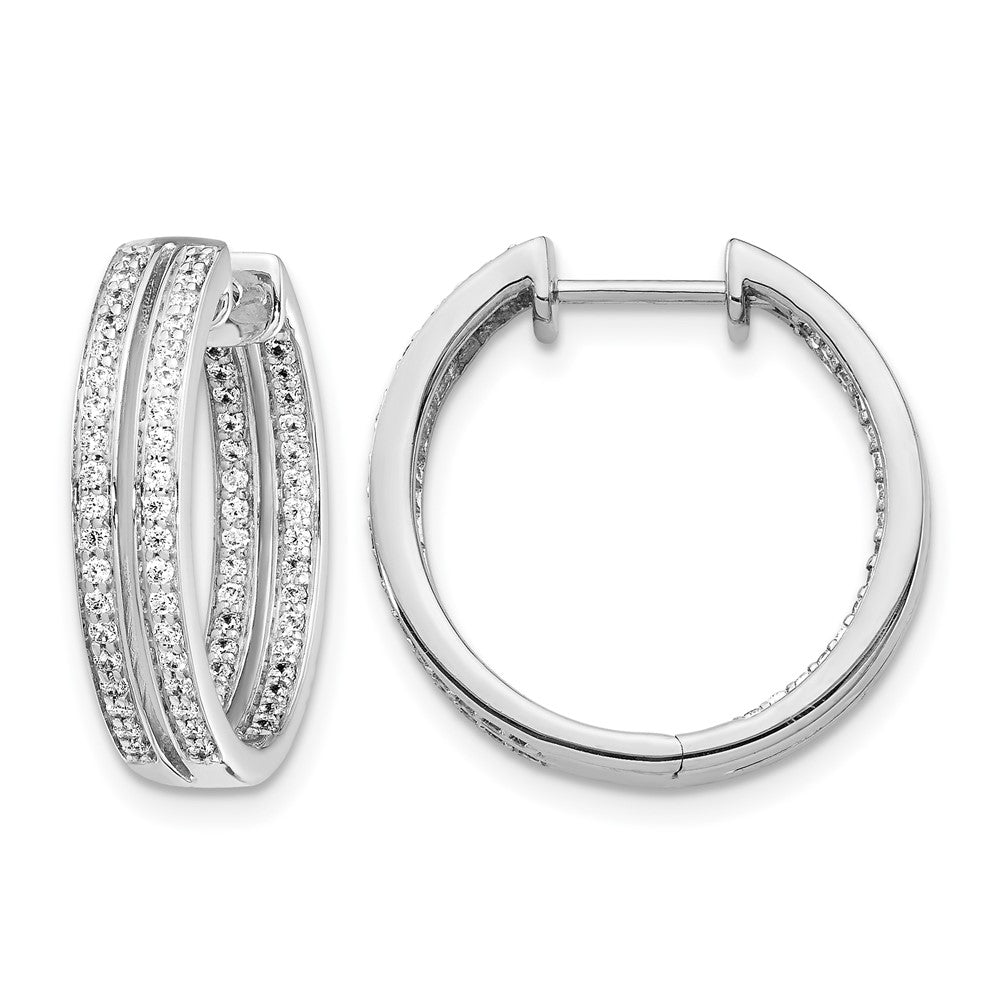 14k White Gold 2-row 3/4 carat Diamond In/Out Hinged Hoop Earrings, 0.7 ct, 18 x 20 mm
