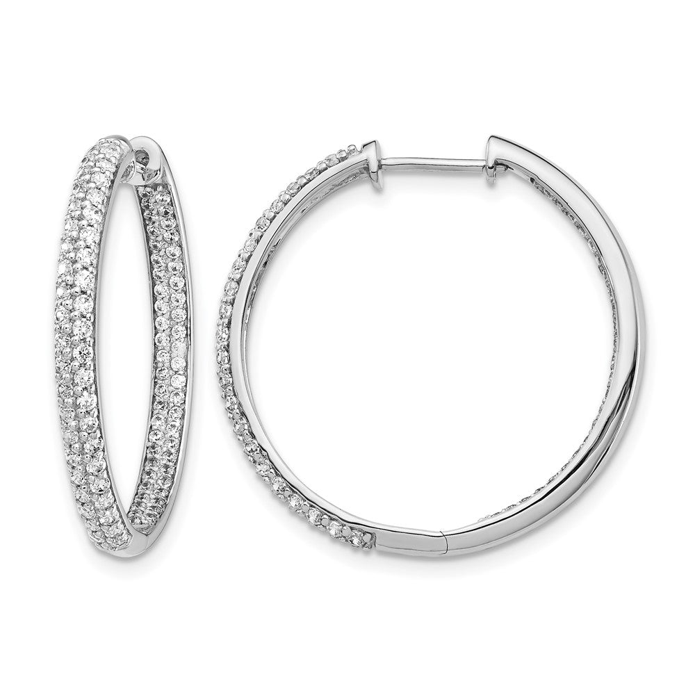 14k White Gold 2-row 1.5 carat Diamond In/Out Hinged Hoop Earrings, 1.498 ct, 26 x 27 mm