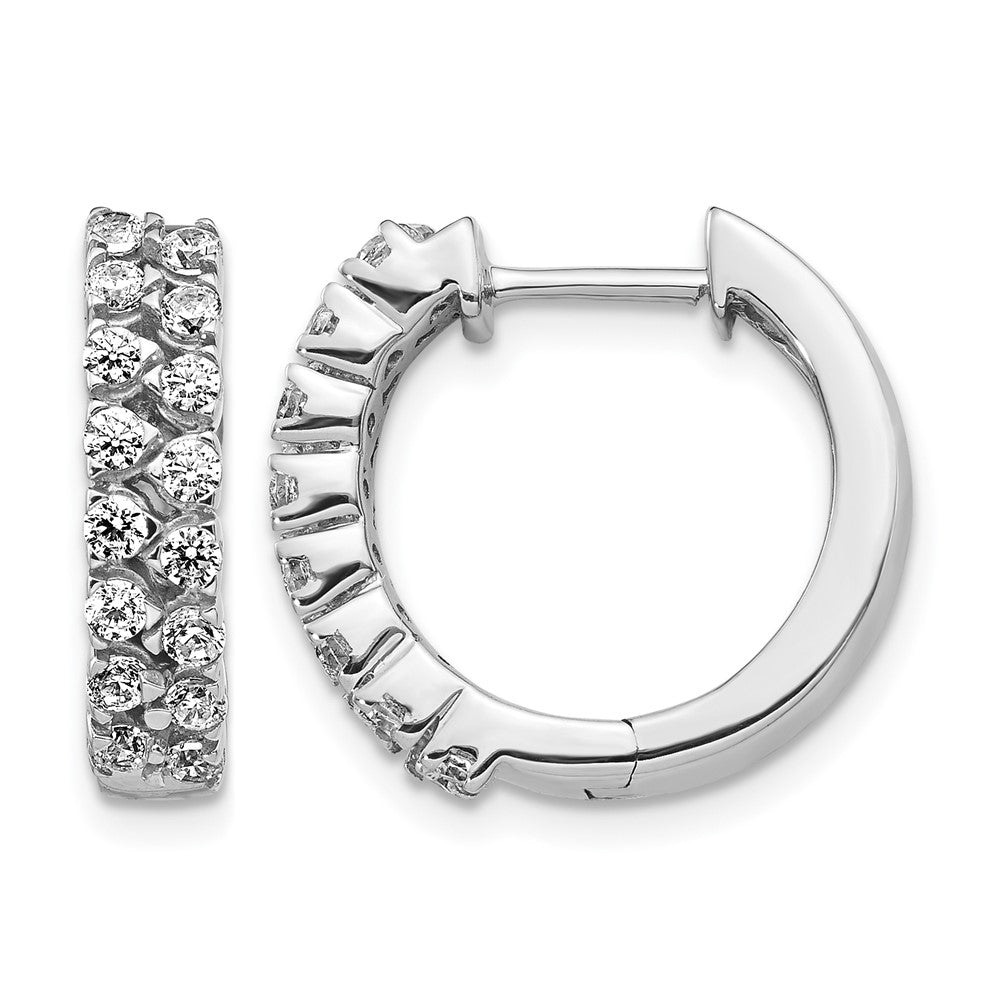 14k White Gold 2-row 1 carat Diamond Hinged Hoop Earrings, 0.96 ct, 17 x 18 mm