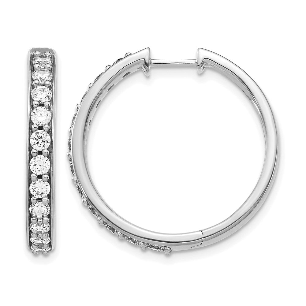 14k White Gold 1 1/2 carat Lab Grown Diamond VS/SI+ G+ Complete Hinged Hoop Earrings, 1.54 ct, 26 x 3.25 mm