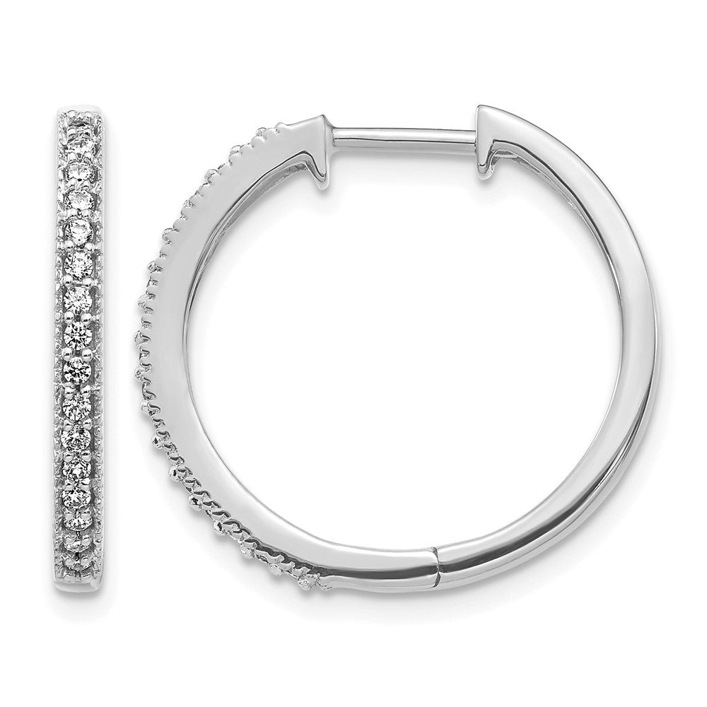 14k White Gold 1/4 carat Diamond Milgrain Hinged Hoop Earrings, 0.256 ct, 20 x 22 mm