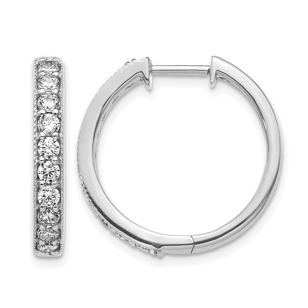 14k White Gold 1 carat Diamond Milgrain Hinged Hoop Earrings, 21 x 21 mm