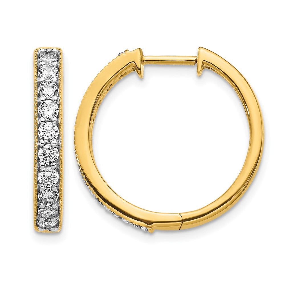 14k 1 carat Diamond Milgrain Hinged Hoop Earrings, 21 x 21 mm