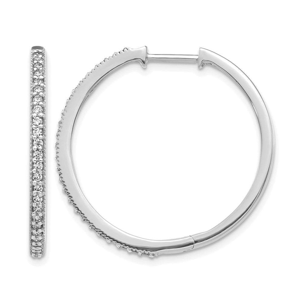14k White Gold 1/2 carat Diamond Milgrain Hinged Hoop Earrings, 0.55 ct, 29 x 29 mm
