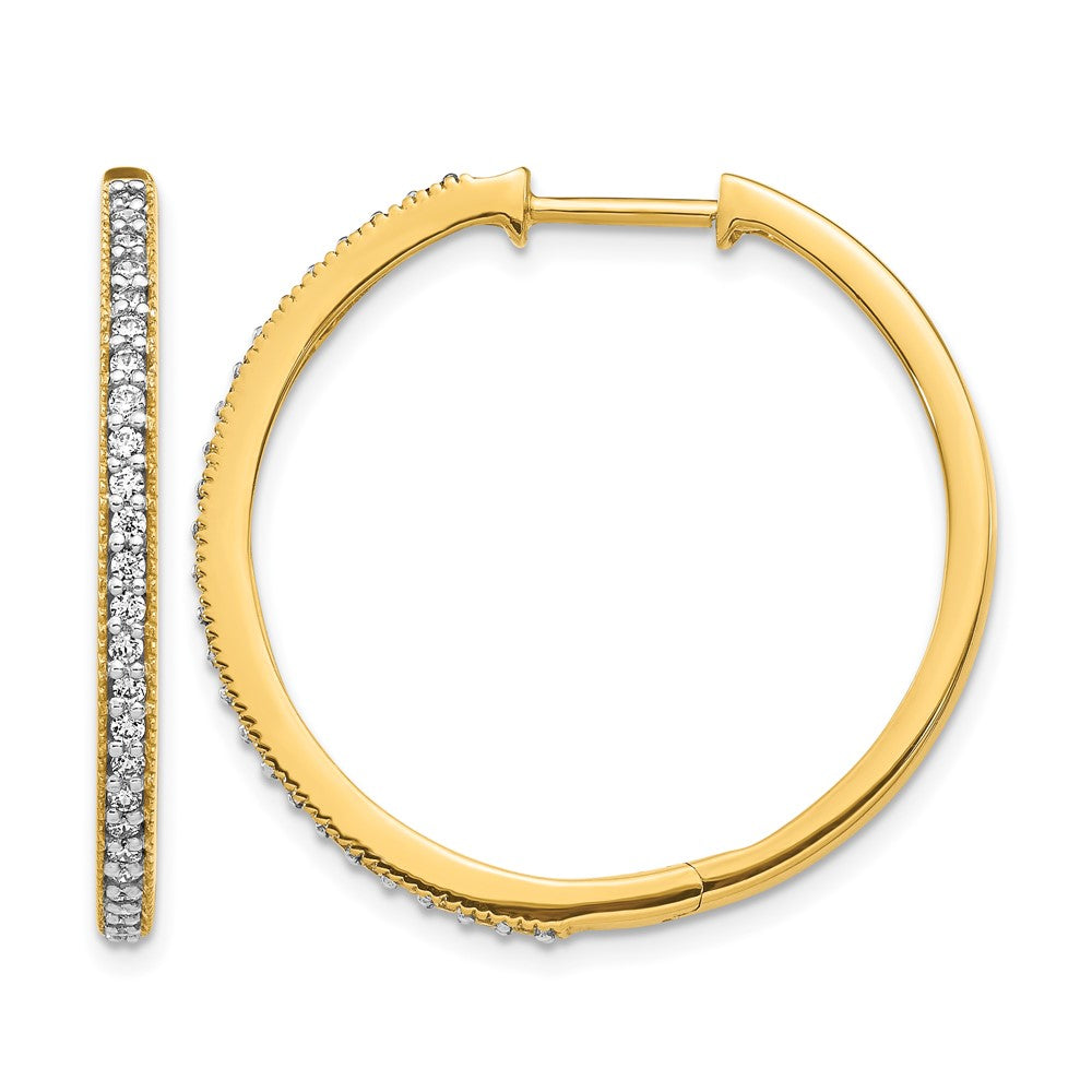 14k 1/2 carat Diamond Milgrain Hinged Hoop Earrings, 0.55 ct, 29 x 29 mm