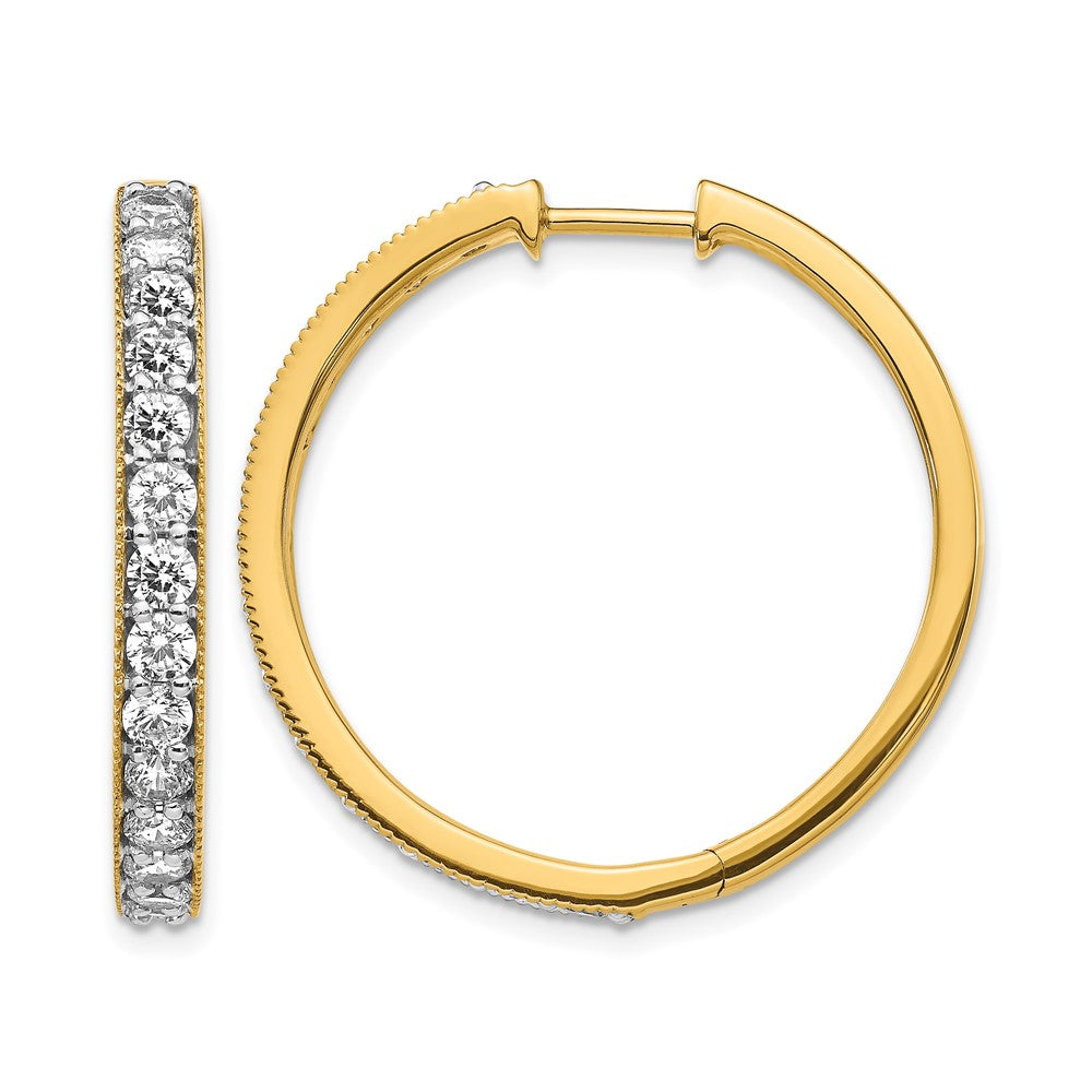 14k 2 carat Diamond Milgrain Hinged Hoop Earrings, 1.96 ct, 30 x 29 mm