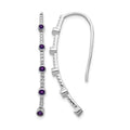 14k White Gold 1/5 carat Diamond and Round Amethyst Threader Earrings, 0.572 ct, 36 x 2 mm