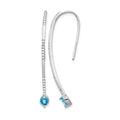 14k White Gold 1/5 carat Diamond and Round Blue Topaz Threader Earrings, 1.05 ct, 43 x 2 mm