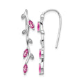 14k White Gold Diamond and Marquise Pink Sapphire Leaves Drop Wire Earrings, 1.07 ct, 34 x 6 mm