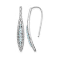 14k White Gold Diamond and Aquamarine Leaf Drop Wire Earrings, 1.218 ct, 34 x 5 mm