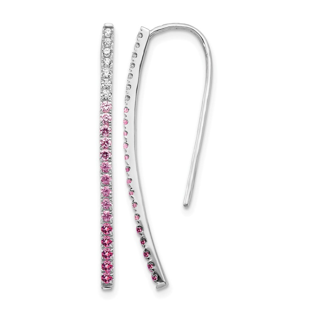 14k White Gold Ombre Pink Sapphire and Diamond Drop Wire Earrings, 1.802 ct, 35 x 1 mm