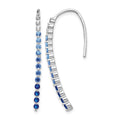 14k White Gold Ombre Sapphire and Diamond Drop Wire Earrings, 2.538 ct, 35 x 2 mm