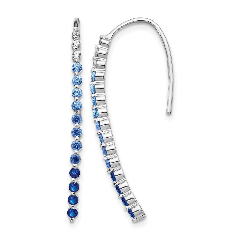 14k White Gold Ombre Sapphire and Diamond Drop Wire Earrings, 2.538 ct, 35 x 2 mm