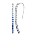 14k White Gold Ombre Sapphire and Diamond Drop Wire Earrings, 4.1 ct, 44 x 3 mm