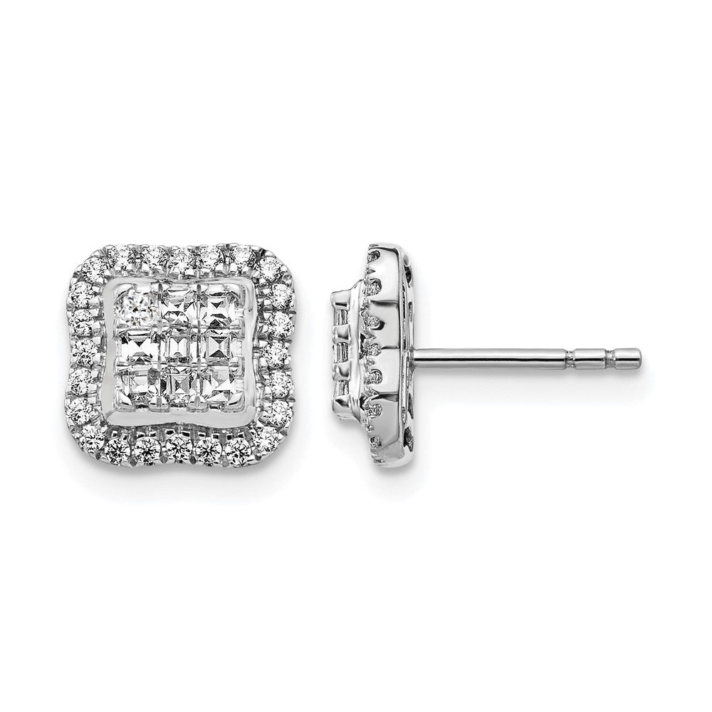 14k White Gold 1/2 carat Diamond Square Cluster Post Earrings, 0.51 ct, 8 x 8 mm