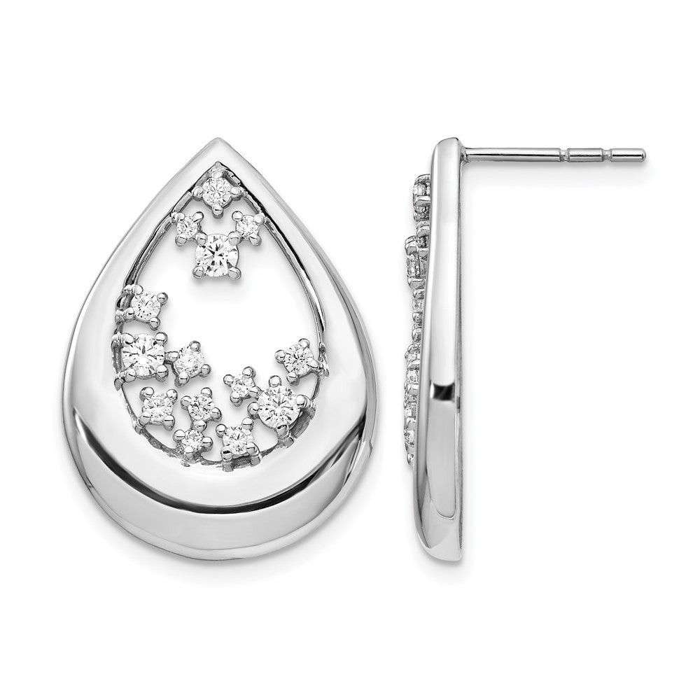 14k White Gold 3/4 carat Diamond Teardrop Post Earrings, 0.71 ct