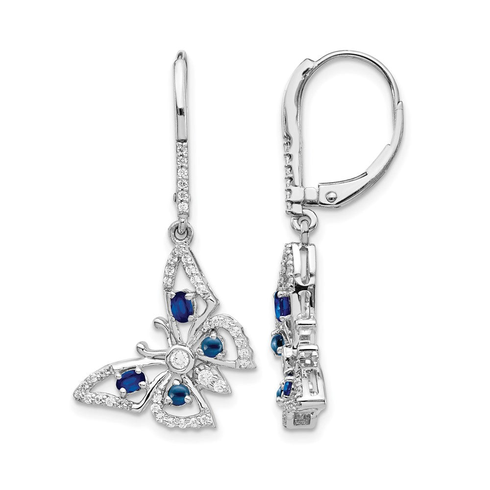 14k White Gold Diamond/Sapphire Butterfly Leverback Earrings, 0.932 ct, 33 x 16 mm
