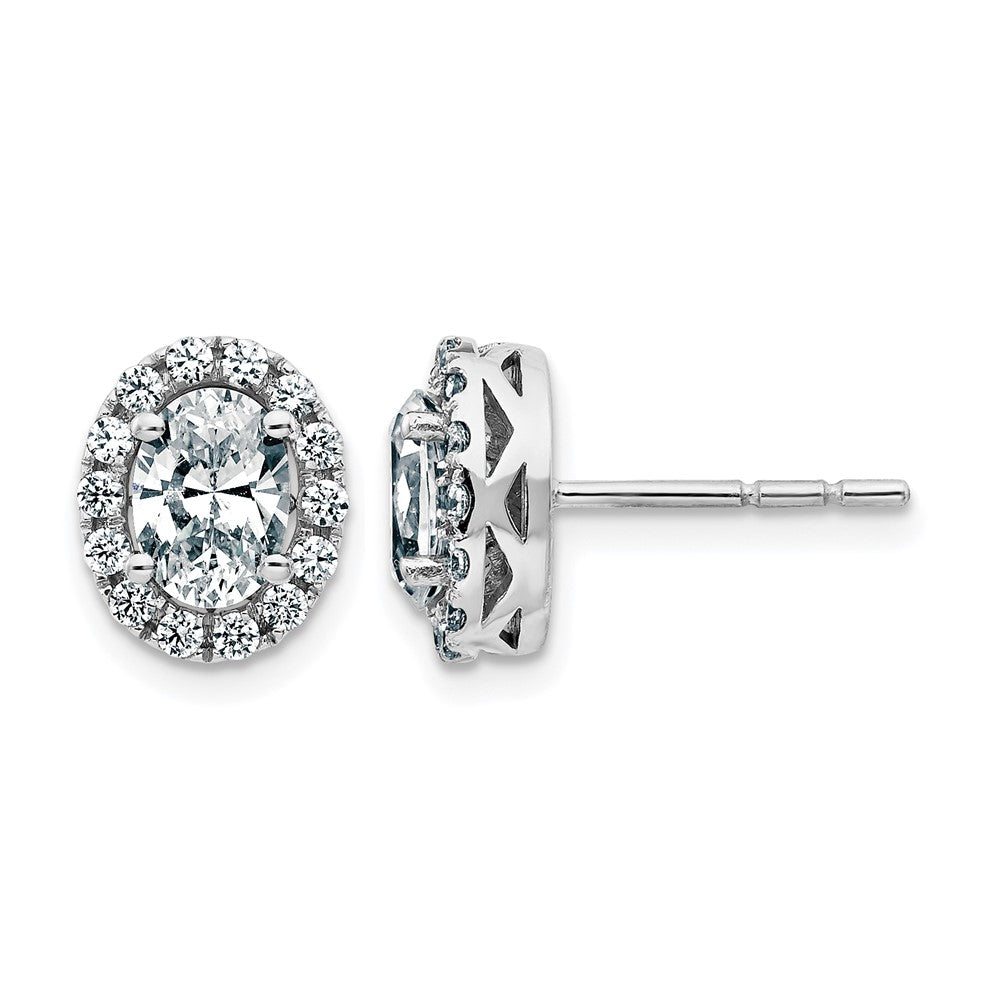 14k White Gold Oval Halo G H I True Light Moissanite Earrings, 2.1 ct, 10.6 x 8.6 mm