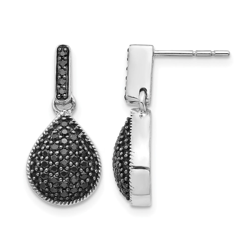14k White Gold 1/2 carat Black Diamond Teardrop Dangle Post Earrings, 0.5 ct, 21 x 10 mm