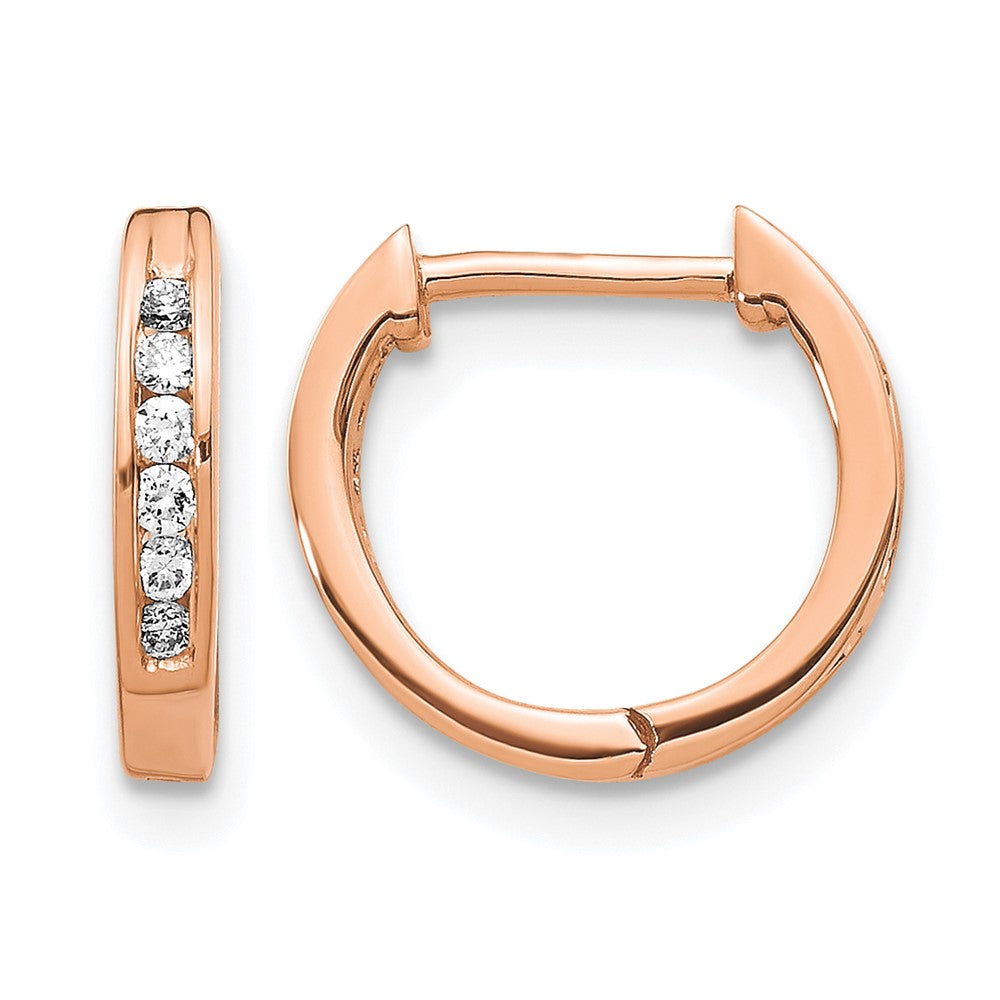 14k Rose Gold 1/8 carat Diamond Channel-set Hinged Hoop Earrings, 0.12 ct, 11 x 2.5 mm