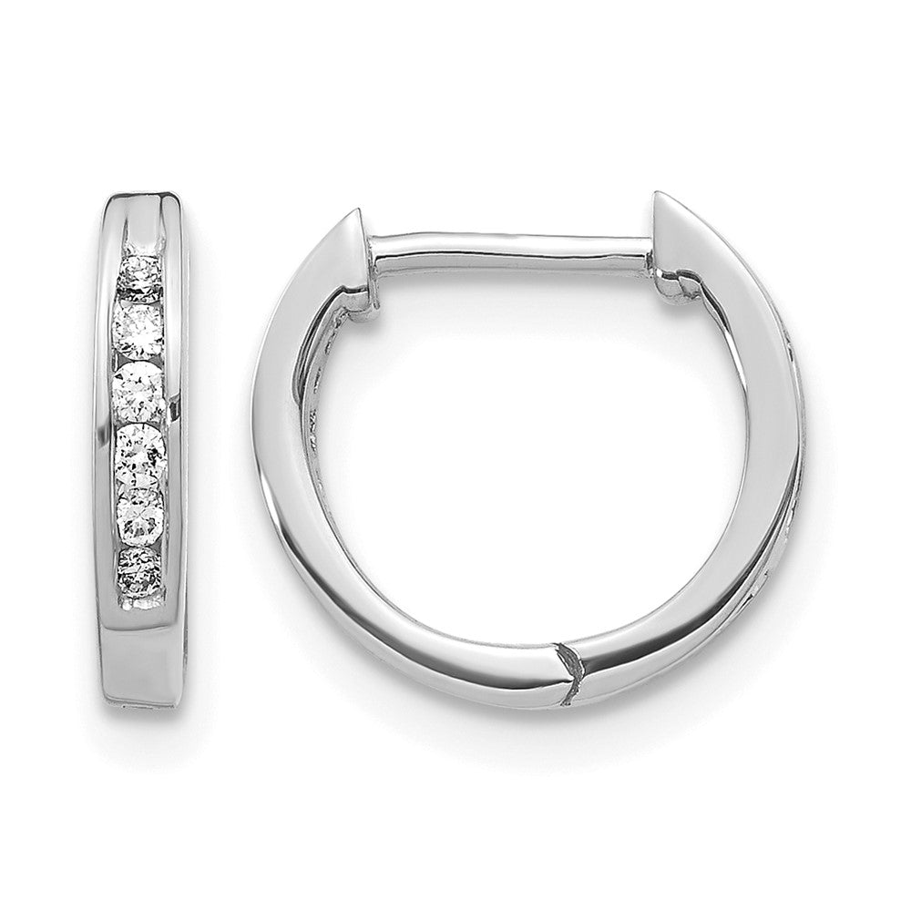 14k White Gold 1/8 carat Diamond Channel-set Hinged Hoop Earrings, 0.12 ct, 11 x 2.5 mm