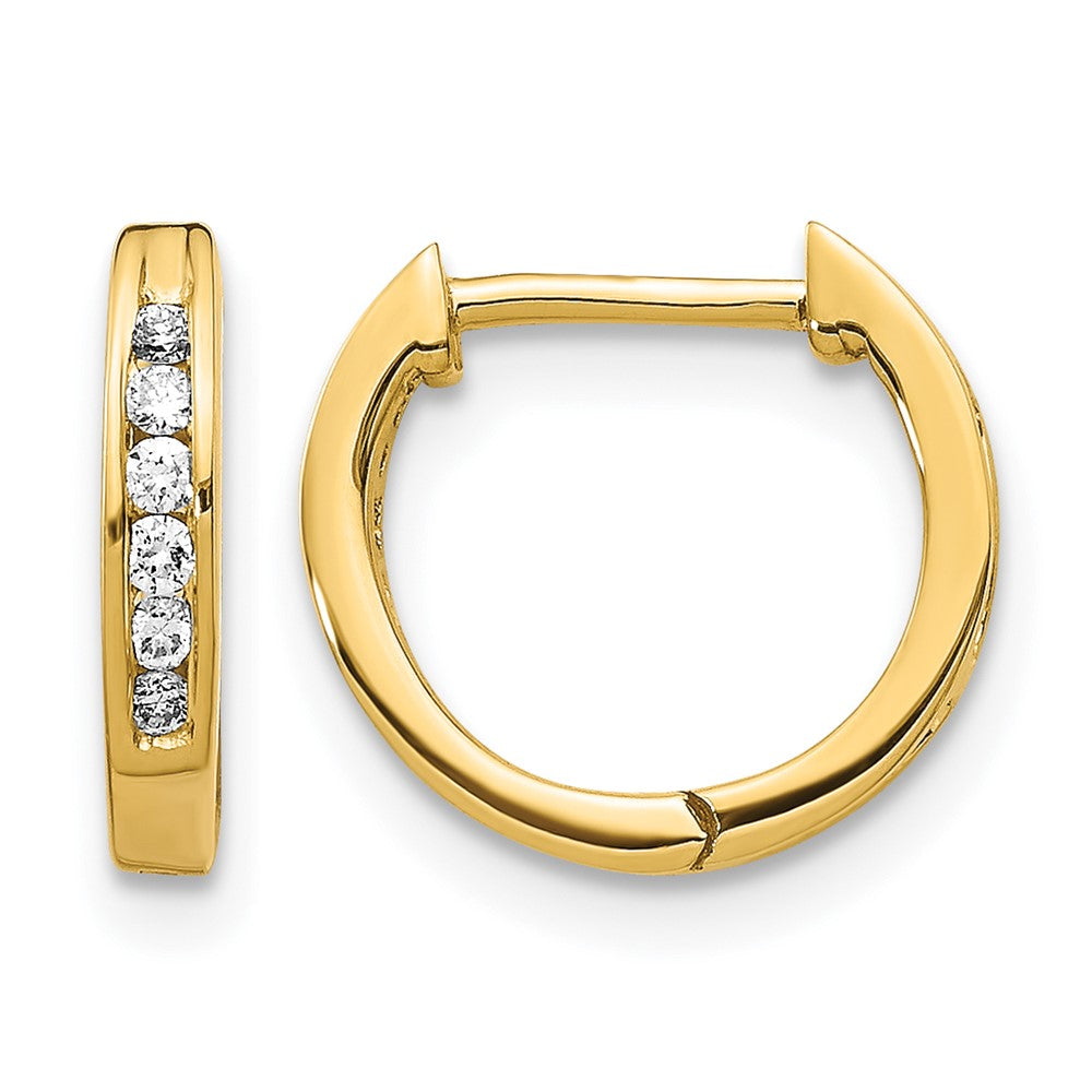 14k 1/8 carat Diamond Channel-set Hinged Hoop Earrings, 0.12 ct, 11 x 2.5 mm