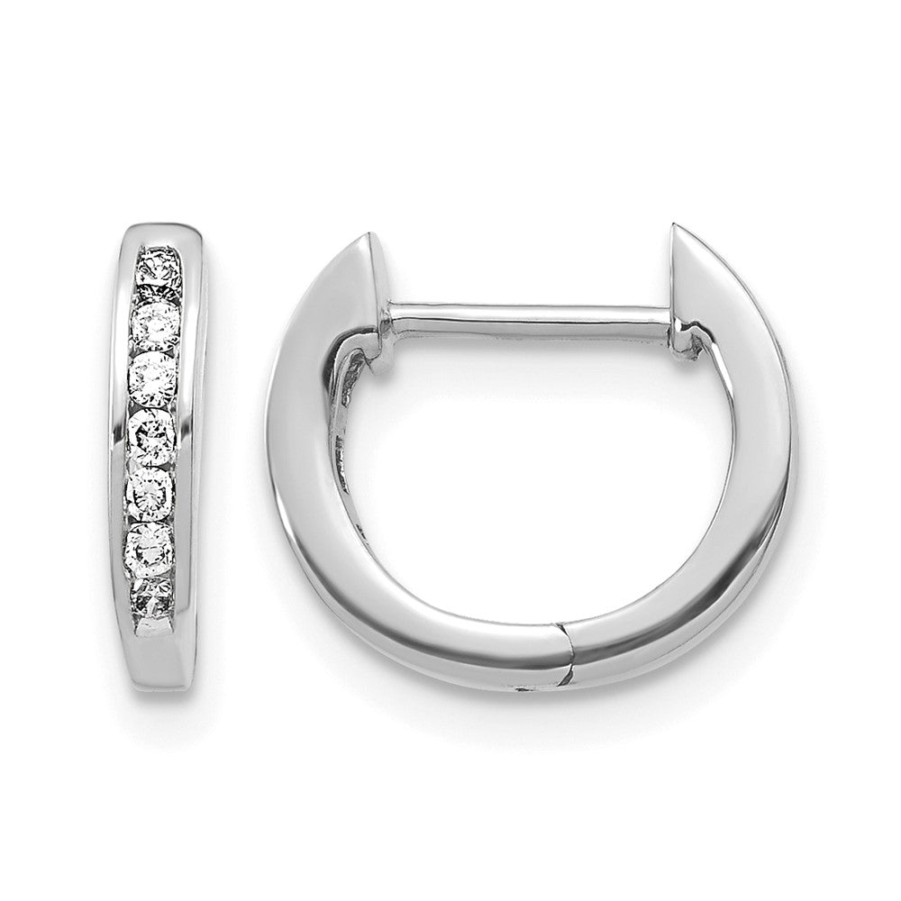 14k White Gold 1/6 carat Diamond Channel-set Hinged Hoop Earrings, 0.14 ct, 11 x 2.25 mm