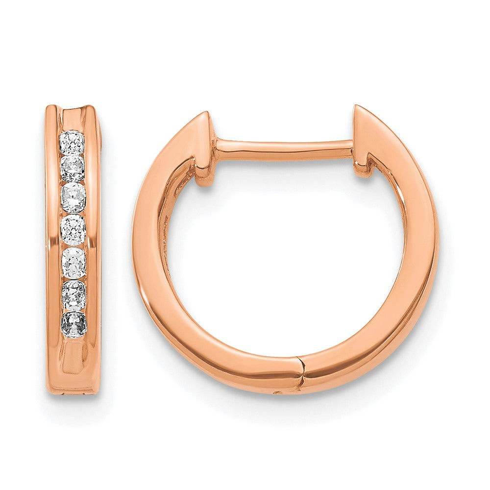 14k Rose Gold 1/5 carat Diamond Channel-set Hinged Hoop Earrings, 0.189 ct, 12 x 2.75 mm