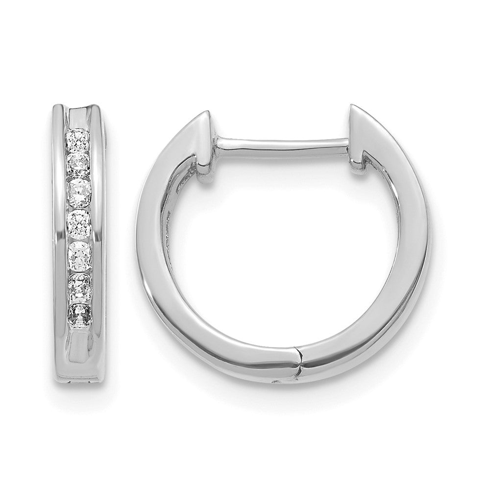14k White Gold 1/5 carat Diamond Channel-set Hinged Hoop Earrings, 0.189 ct, 12 x 2.75 mm