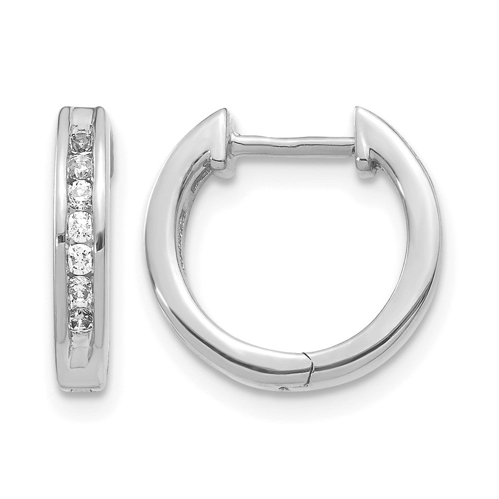 14k White Gold 1/4 carat Diamond Channel-set Hinged Hoop Earrings, 0.24 ct, 13 x 2.75 mm