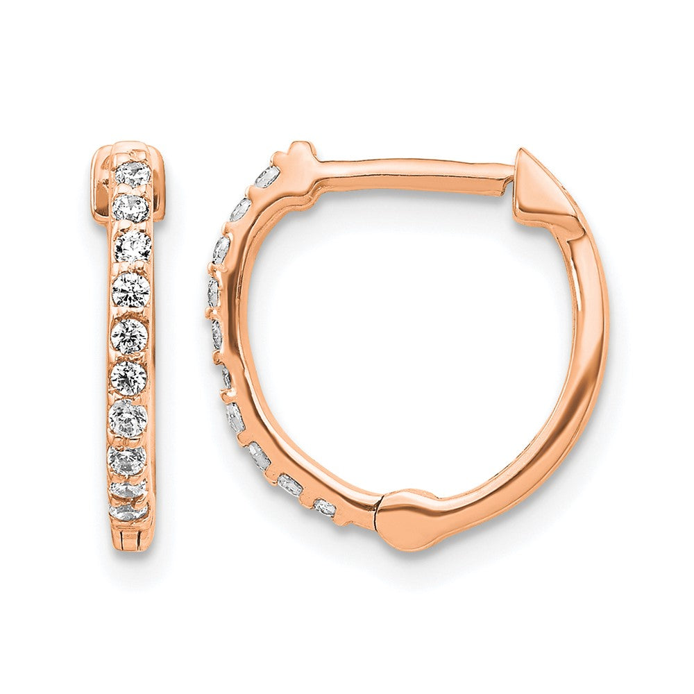 14k Rose Gold 1/5 carat Diamond Hinged Hoop Earrings, 0.2 ct, 13 x 2 mm