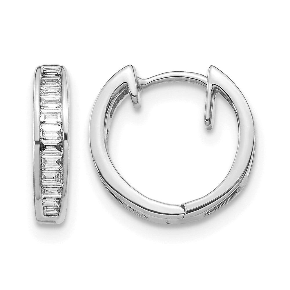 14k White Gold 1/4 carat Baguette Diamond Channel-set Hinged Hoop Earrings, 0.232 ct, 11 x 3 mm