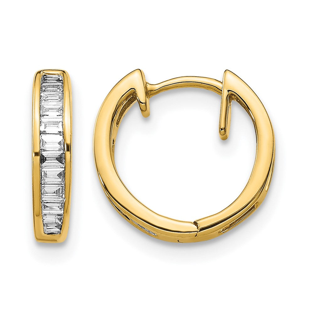 14k 1/4 carat Baguette Diamond Channel-set Hinged Hoop Earrings, 0.232 ct, 11 x 3 mm