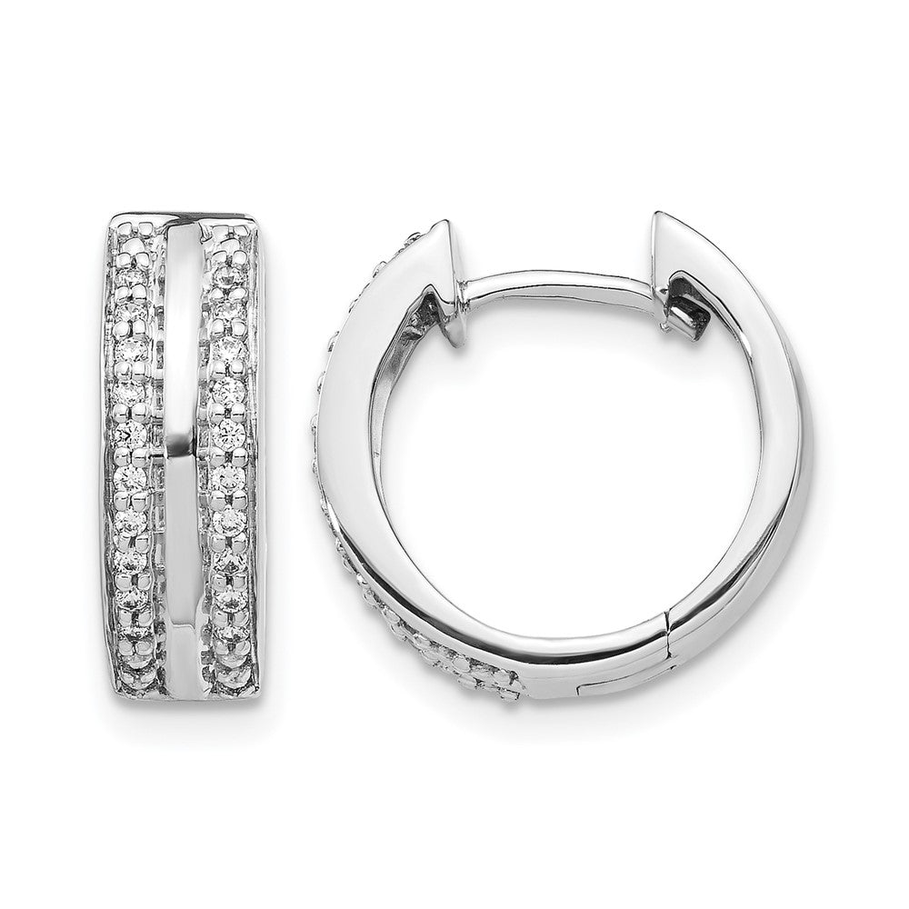 14k White Gold 2-row 1/5 carat Diamond Hinged Hoop Earrings, 0.2 ct, 14 x 15 mm