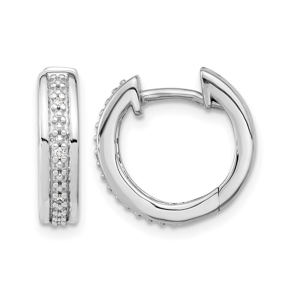 14k White Gold Diamond Complete Hinged Hoop Earrings, 0.03 ct, 14 x 4 mm
