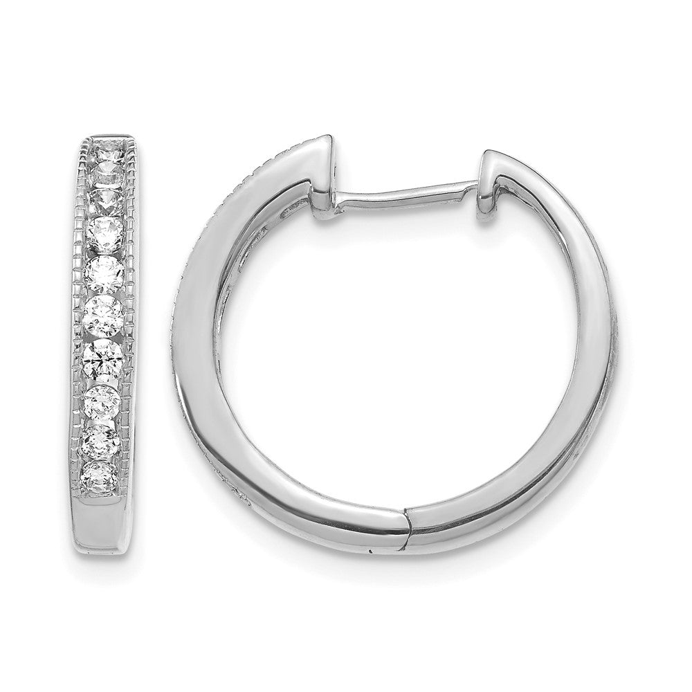 14k White Gold 1/2 carat Diamond Channel-set Hinged Hoop Earrings, 0.49 ct, 18 x 3.5 mm