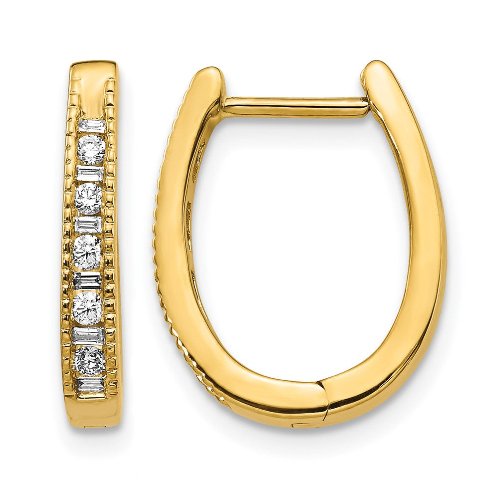 14k 1/4 carat Round/Baguette Diamond Oval Hinged Hoop Earrings, 0.216 ct, 16 x 3 mm