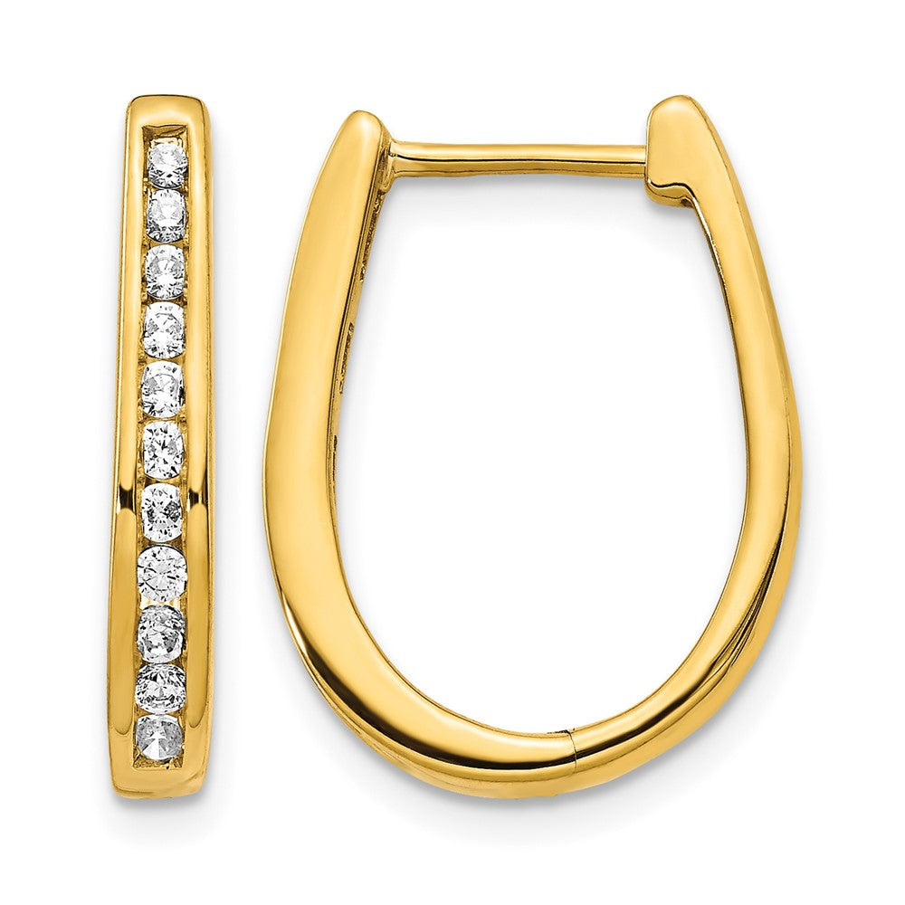 14k 1/2 carat Diamond Channel-set Oval Hinged Hoop Earrings, 0.47 ct, 20 x 3.5 mm