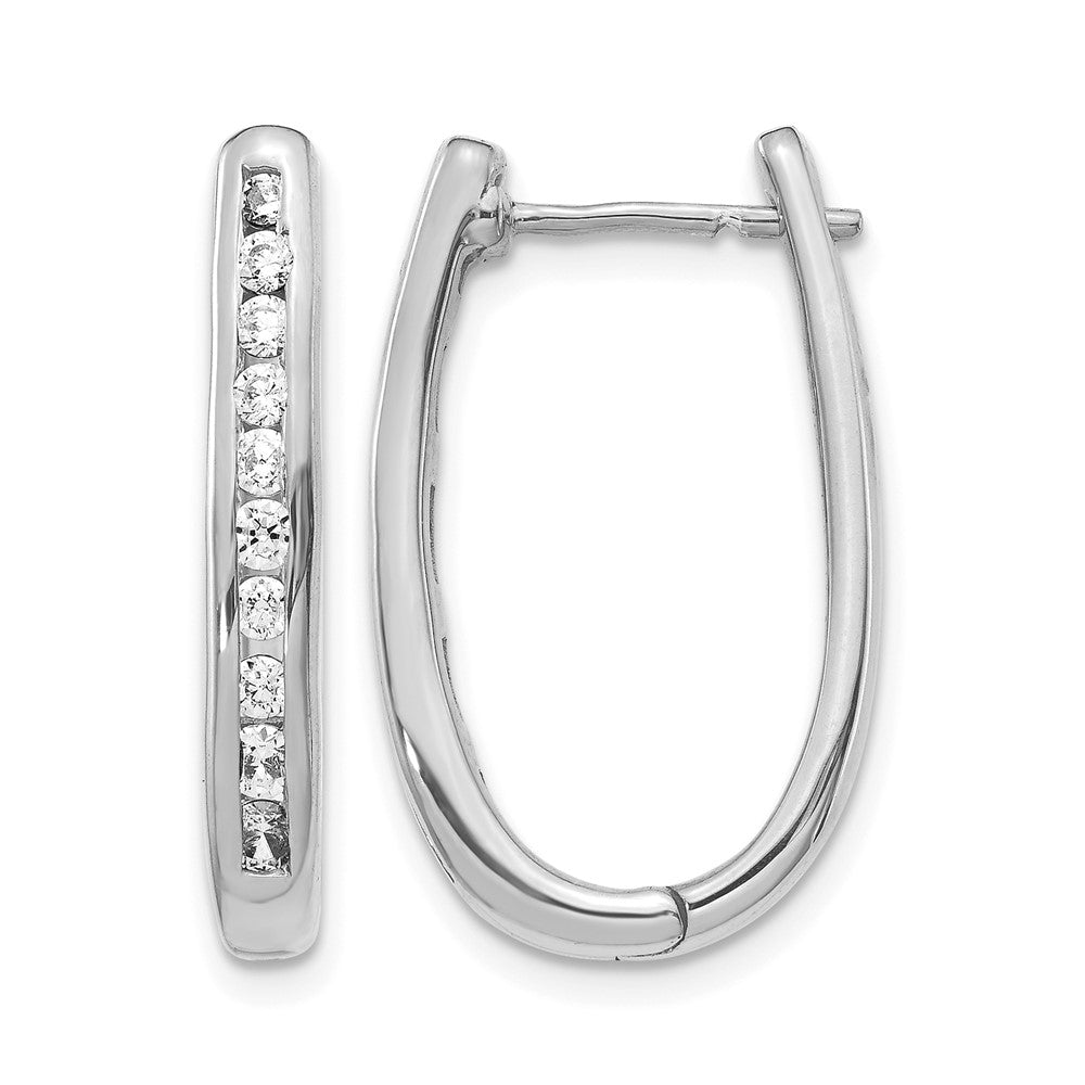 14k White Gold 3/4 carat Diamond Channel-set Oval Hinged Hoop Earrings, 0.74 ct, 24 x 3.5 mm