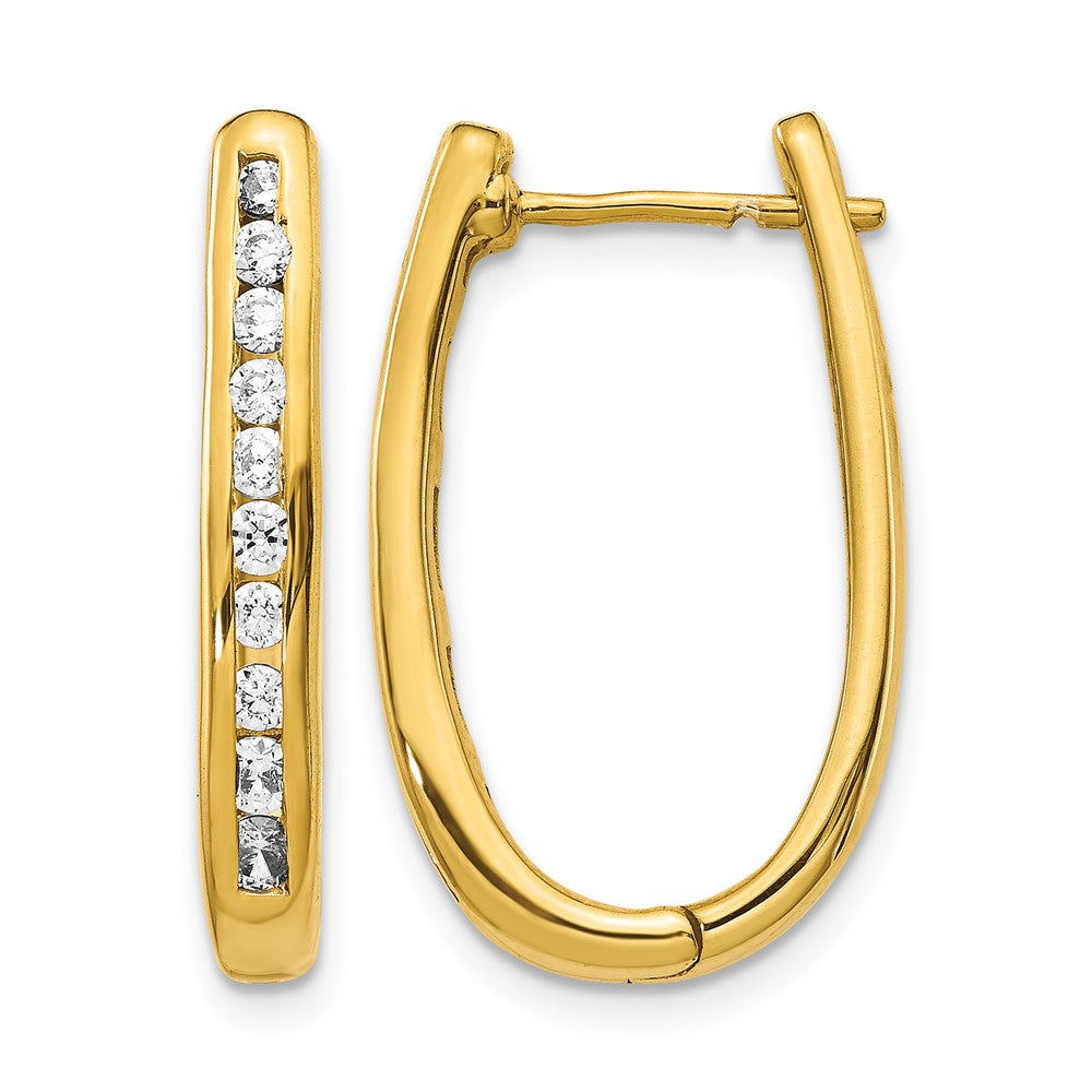 14k 3/4 carat Diamond Channel-set Oval Hinged Hoop Earrings, 0.74 ct, 24 x 3.5 mm
