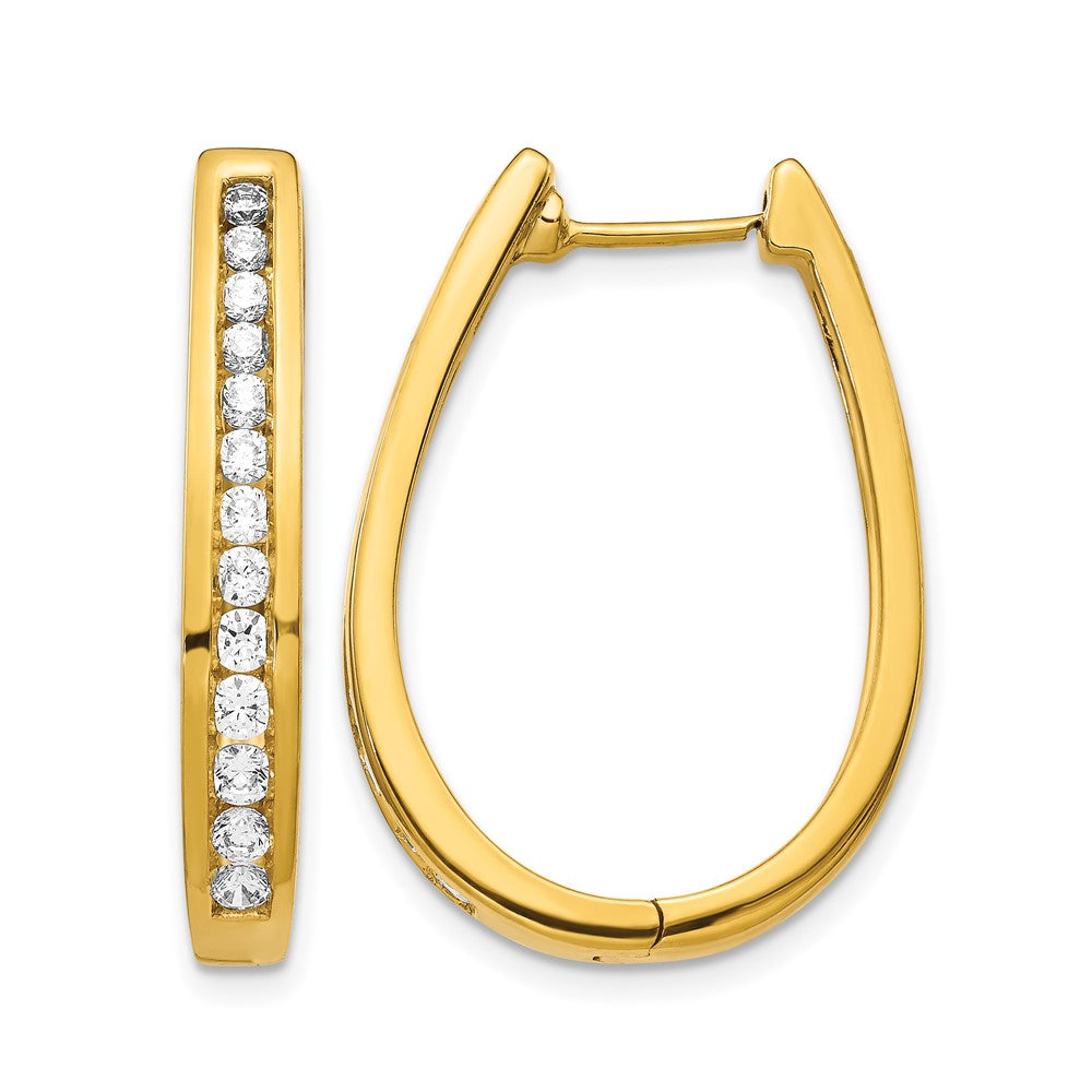 14k 1 carat Diamond Channel-set Oval Hinged Hoop Earrings, 27 x 20 mm
