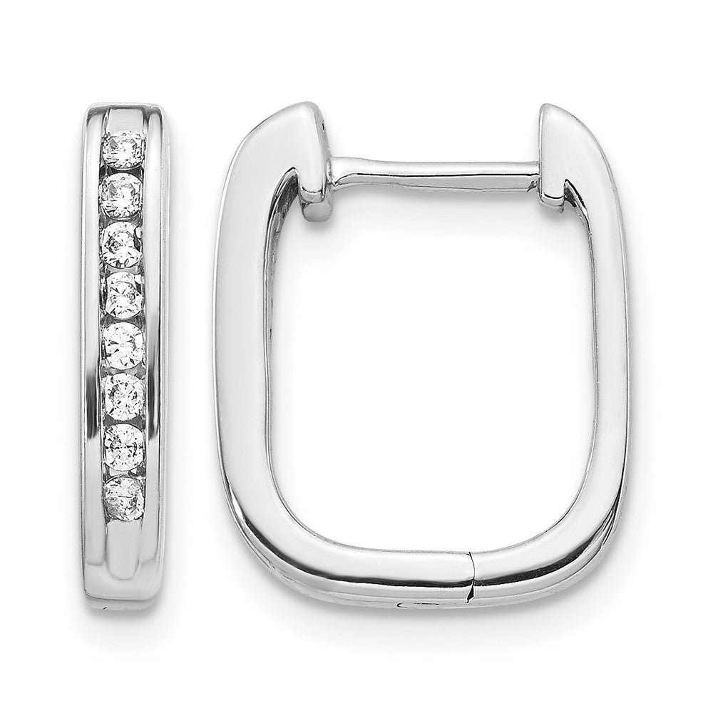 14k White Gold 1/4 carat Diamond Channel-set Square Hinged Hoop Earrings, 0.24 ct, 15 x 13 mm
