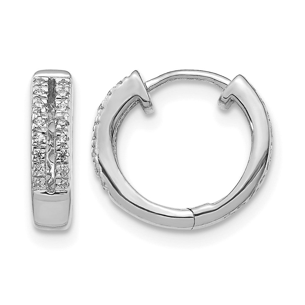 14k White Gold 2-row 1/10 carat Diamond Hinged Round Hoop Earrings, 0.096 ct, 11 x 3.25 mm