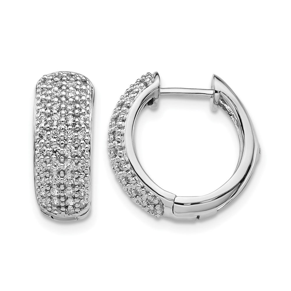 14k White Gold 5/8 carat Diamond Pave Hinged Hoop Earrings, 0.638 ct, 15 x 15 mm