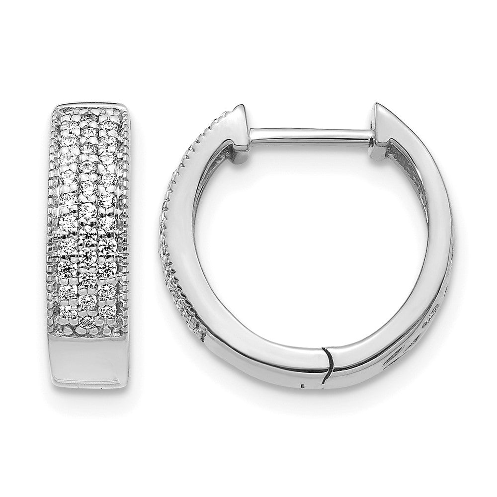 14k White Gold 1/4 carat Diamond Pave Hinged Hoop Earrings, 0.248 ct, 15 x 13 mm