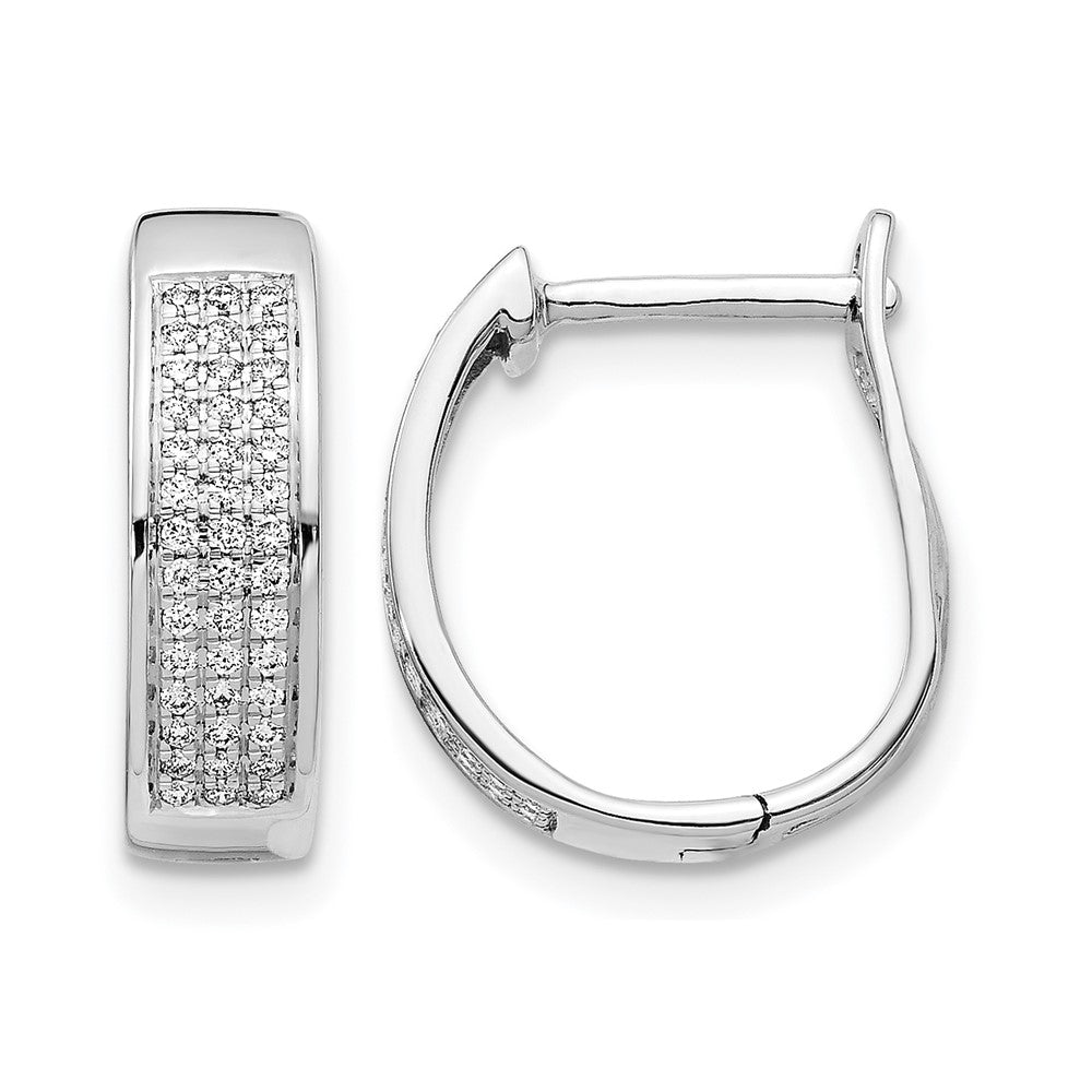 14k White Gold 1/5 carat Diamond Pave Hinged Oval Hoop Earrings, 0.193 ct, 13 x 14 mm